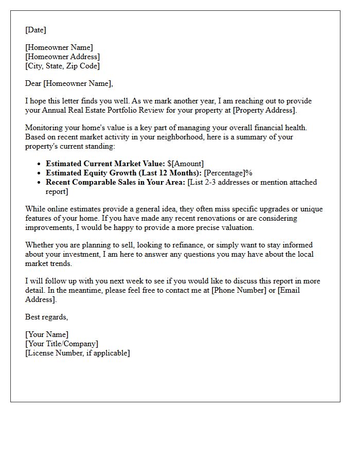 Homeowner Annual Real Estate Portfolio Review Letter