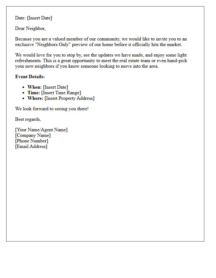 Exclusive Neighbor-Only Open House Invitation Letter