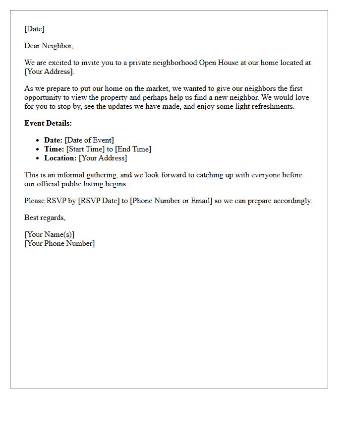 Private Neighborhood Open House Event Invitation Letter