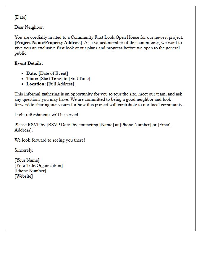 Community First Look Open House Invitation Letter