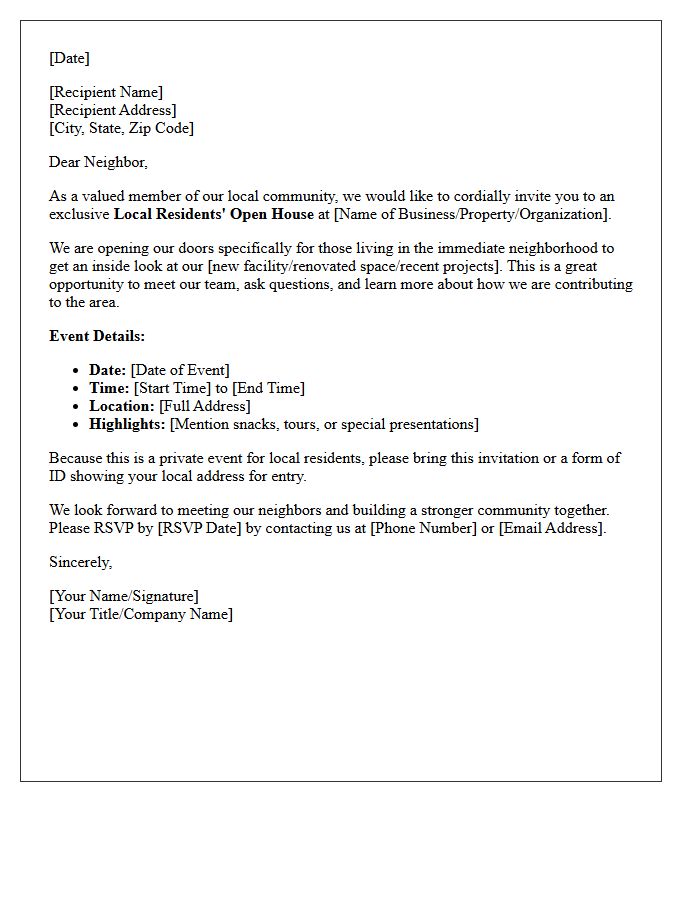 Local Resident Exclusive Open House Invitation Letter