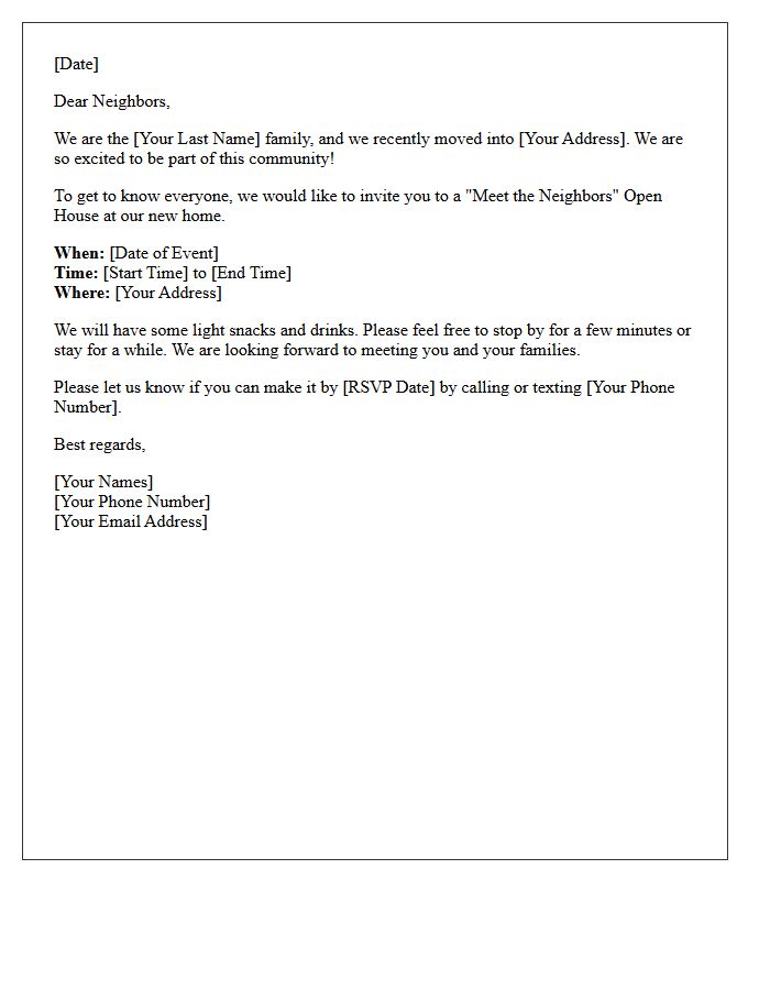 Meet The Neighbors Open House Welcome Letter