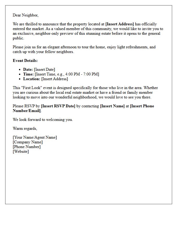 Neighbor-Only Luxury Open House Invitation Letter
