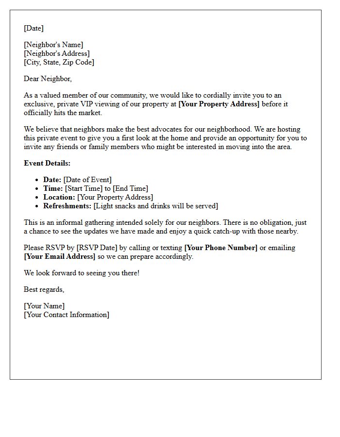 Private VIP Neighbor Property Viewing Invitation Letter