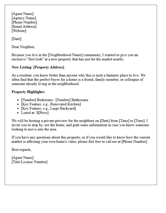 Exclusive Neighborhood Preview Just Listed Letter