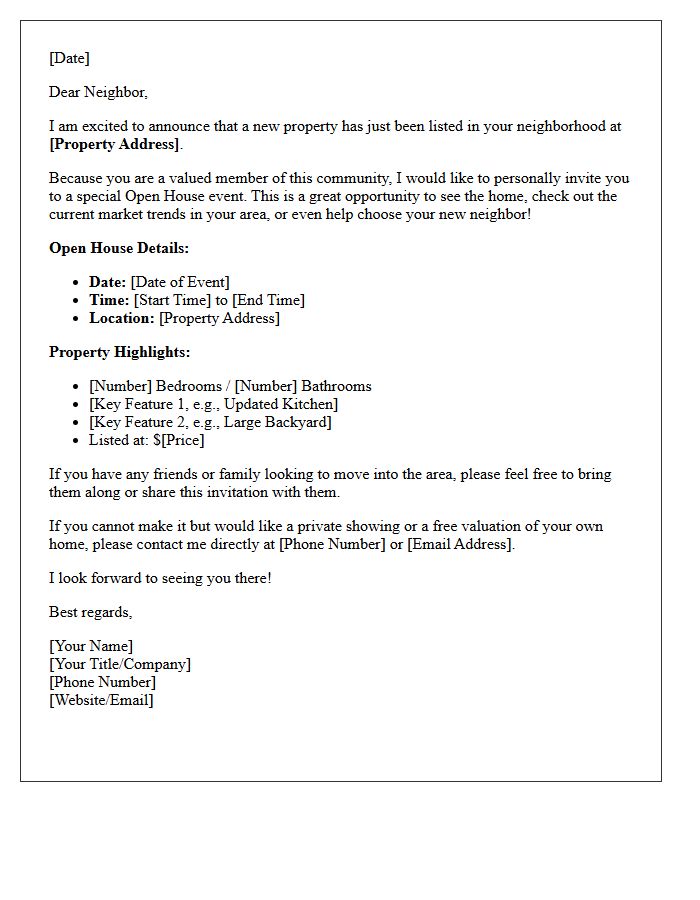 Open House Invitation Just Listed Letter