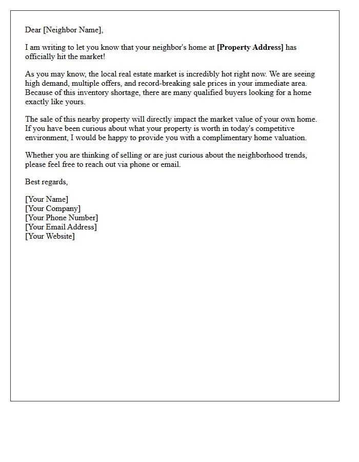Hot Real Estate Market Just Listed Letter
