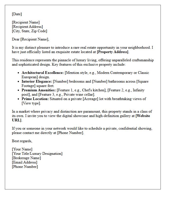 Luxury Property Showcase Just Listed Letter