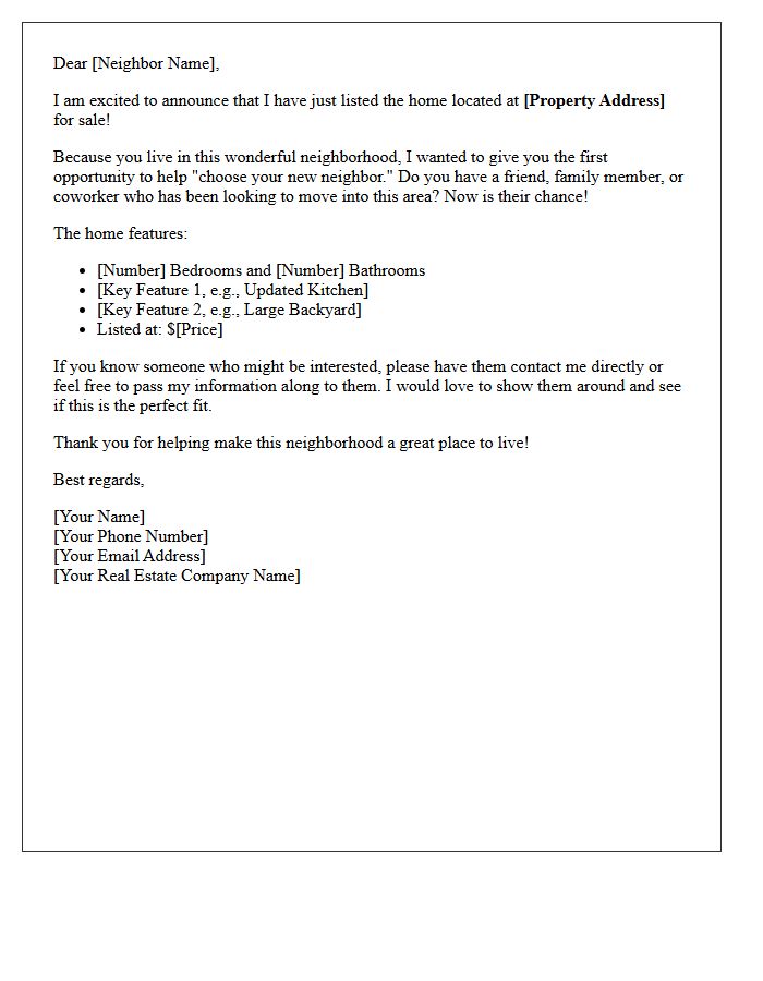 Choose Your New Neighbor Just Listed Letter
