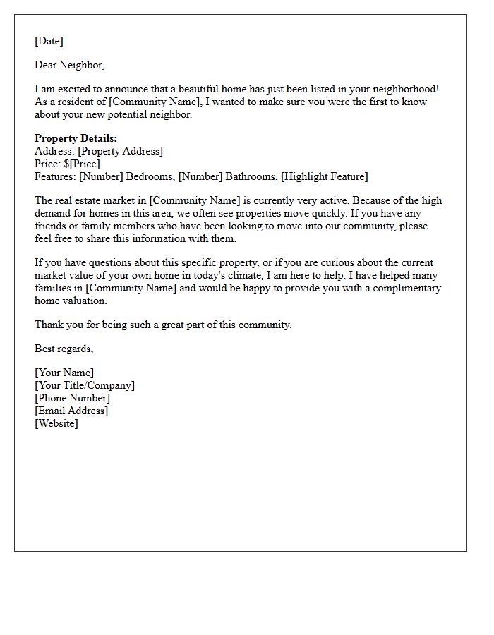Community Highlight Just Listed Letter