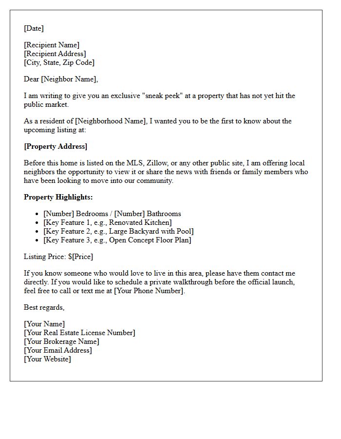 Off-Market Sneak Peek Just Listed Letter