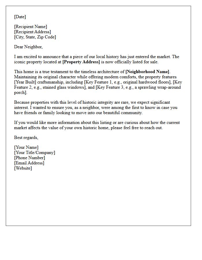Historic Charm Property Just Listed Letter