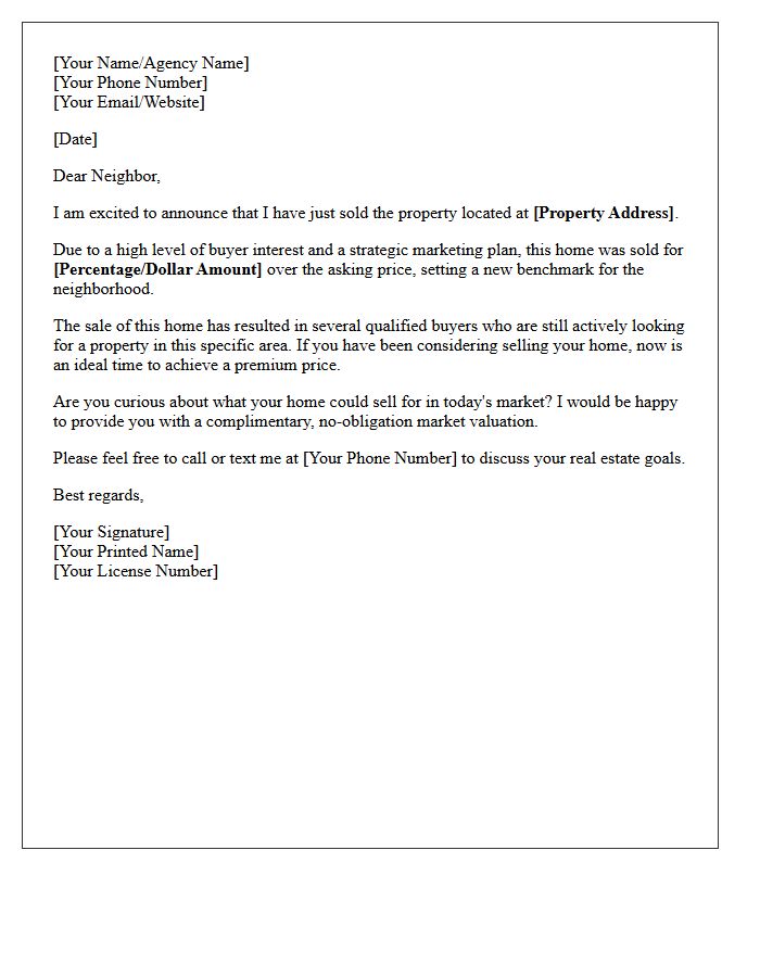 Top Dollar Achieved Sold Above Asking Letter