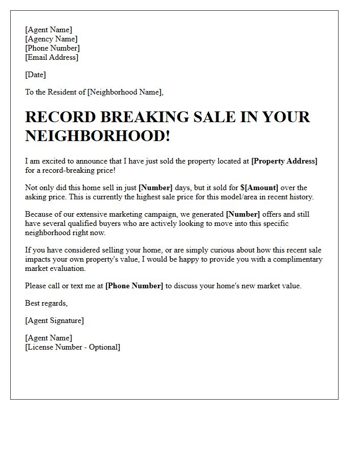 Record Breaking Sale Above Asking Letter