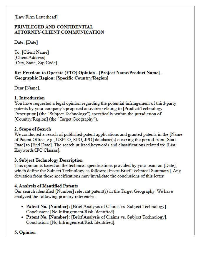 Geographic Specific Freedom to Operate Opinion Letter