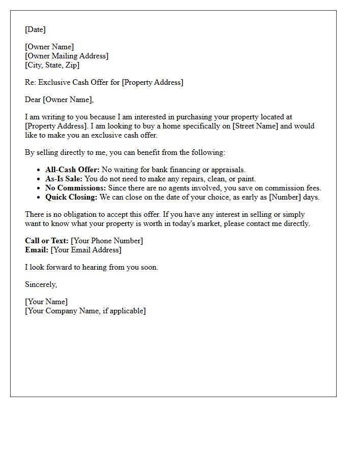 Exclusive Cash Offer For Your Street Letter