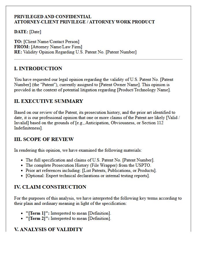 Pre-Litigation Patent Validity Opinion Letter