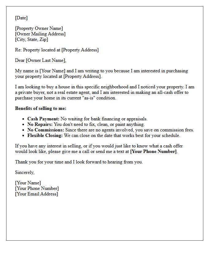 Off-Market Cash Purchase Street Letter
