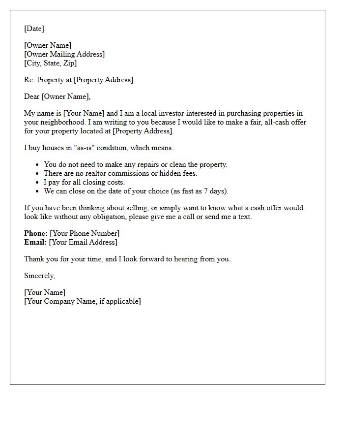 Local Investor Cash Offer Letter