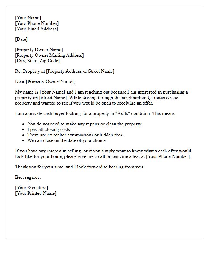 As-Is Cash Buyer Street Inquiry Letter