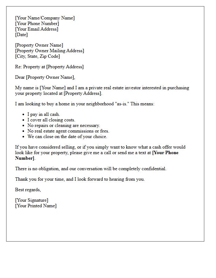 Private Cash Investor Property Letter
