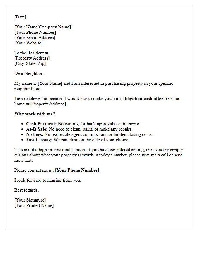 No-Obligation Cash Offer Street Letter