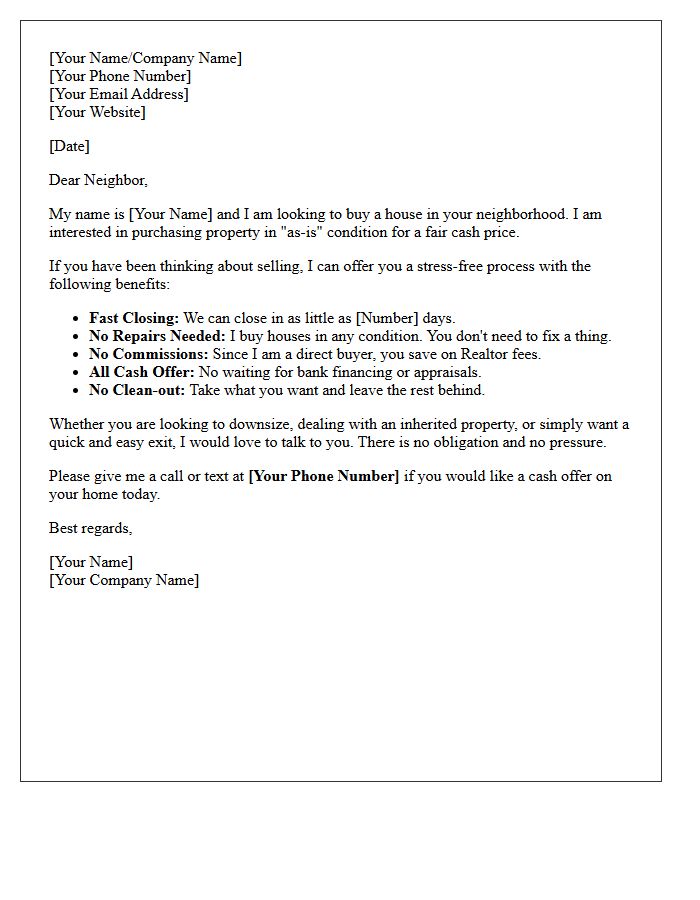 Fast Cash Closing Neighborhood Letter