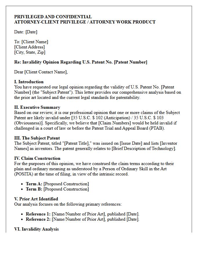 Comprehensive Patent Invalidity Opinion Letter