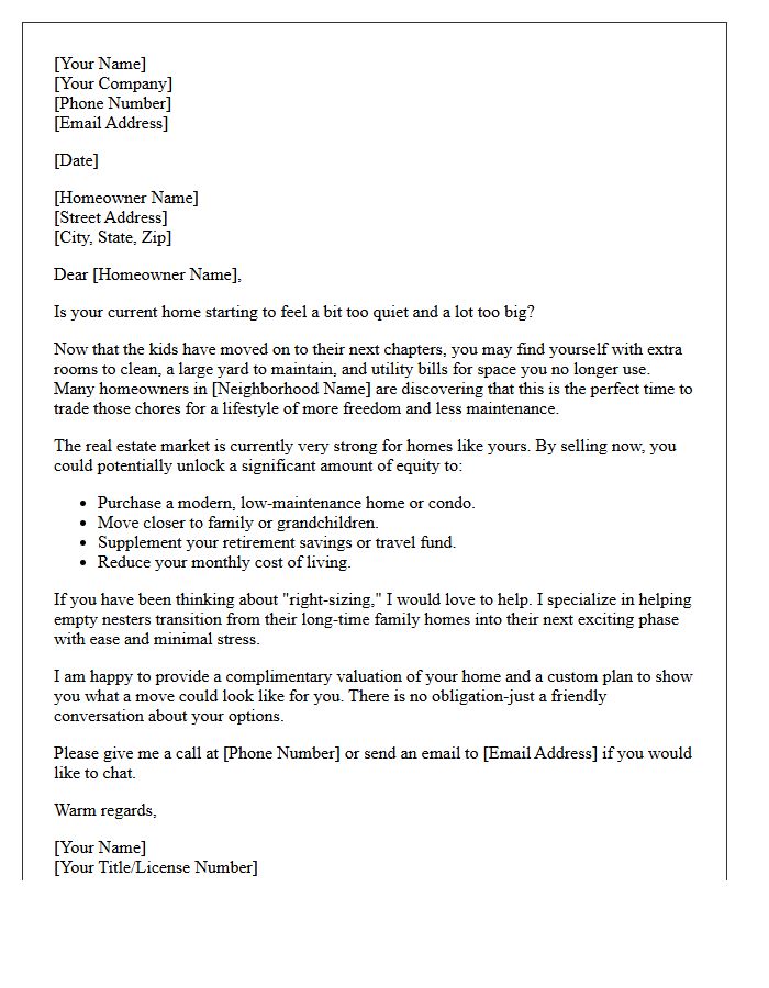 The Empty Nester Downsizing Opportunity Letter