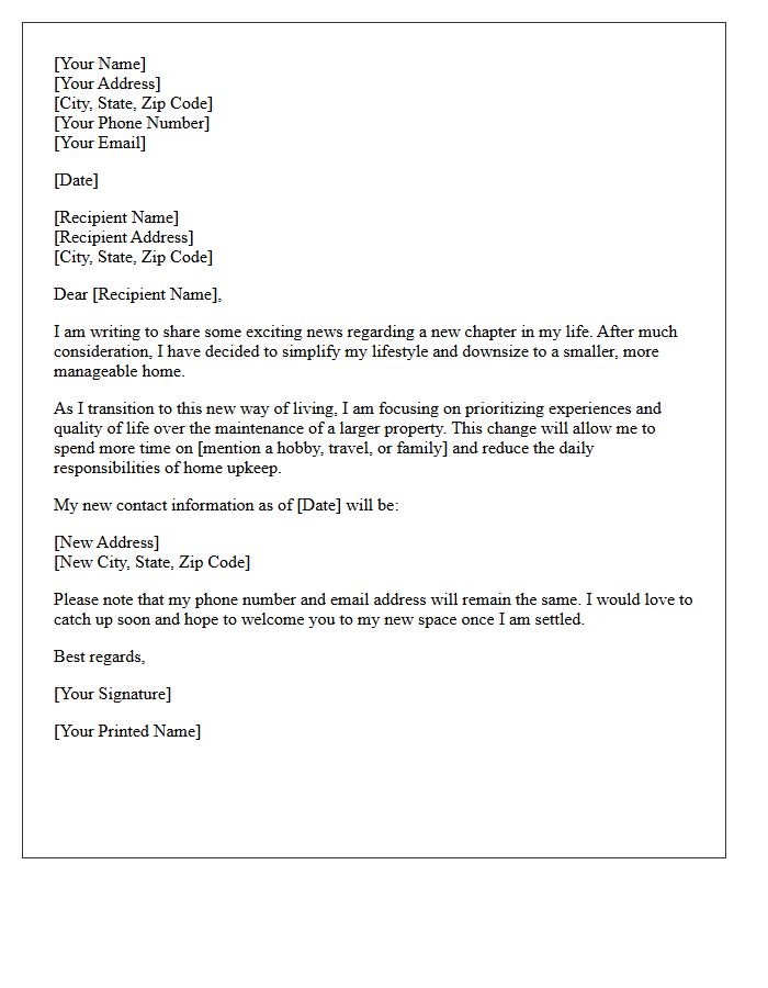 Simplify Your Lifestyle Downsizing Letter