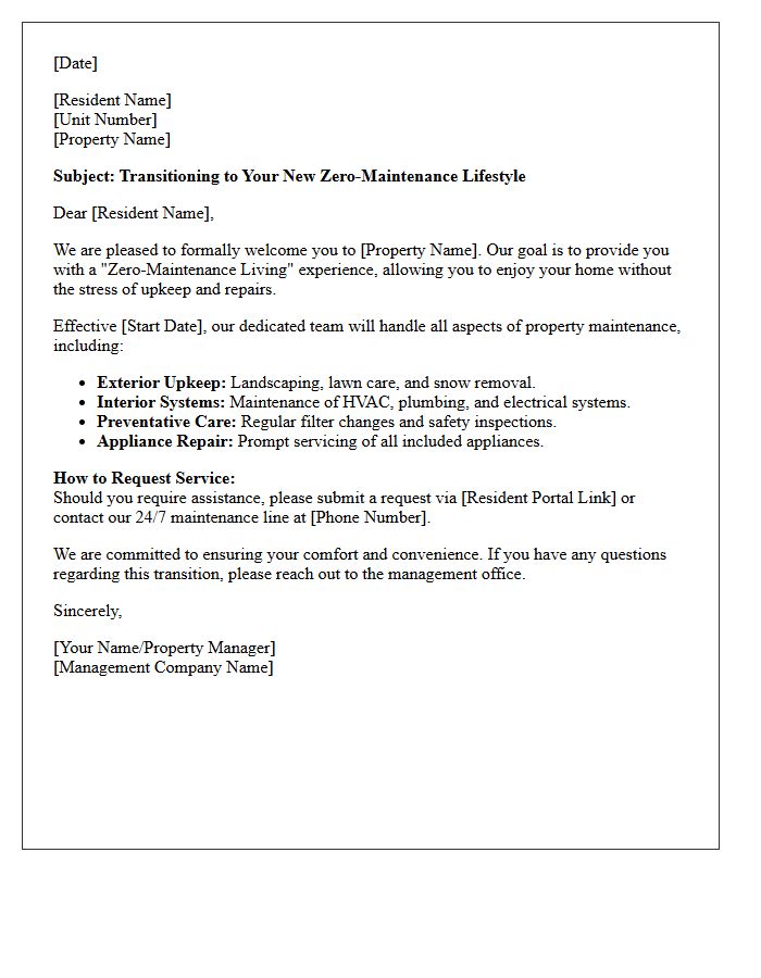 Zero Maintenance Living Transition Letter