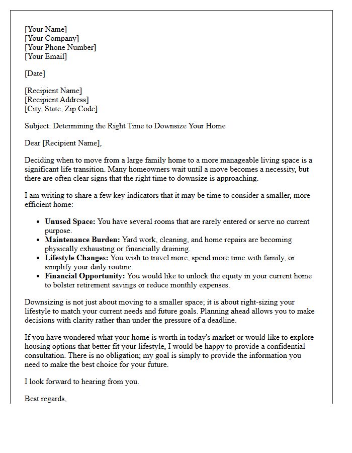 The Right Time to Downsize Advisory Letter