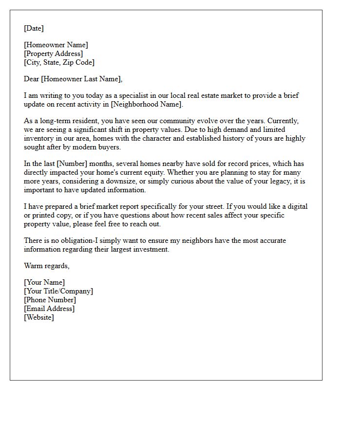 Legacy Homeowner Neighborhood Update Letter