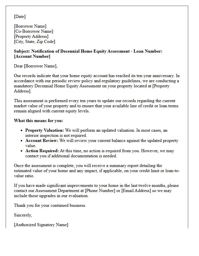 Decennial Home Equity Assessment Letter