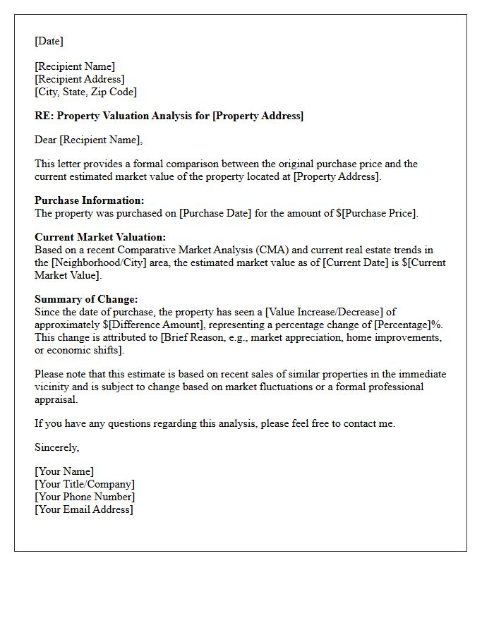 Current Market Versus Purchase Price Letter