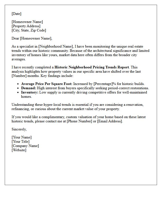 Historic Neighborhood Pricing Trends Letter