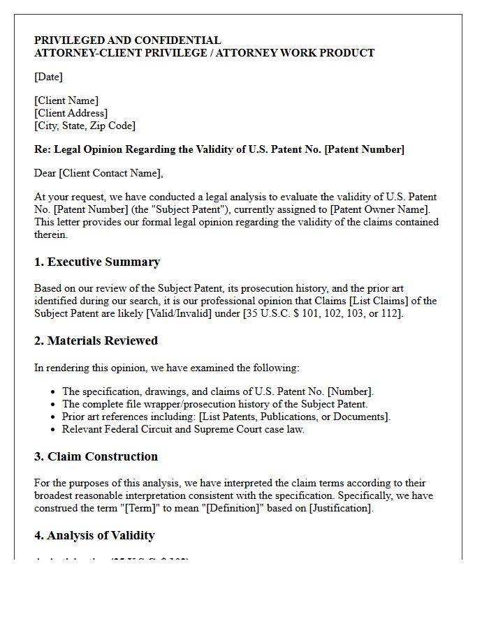 Formal Patent Validity Counsel Opinion Letter