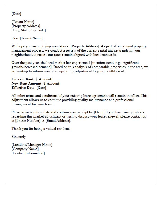 Annual Neighborhood Rental Rate Market Update Letter