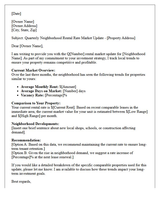 Quarterly Neighborhood Rental Rate Market Update Letter
