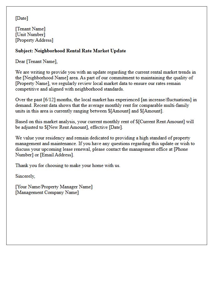 Multi-Family Neighborhood Rental Rate Market Update Letter