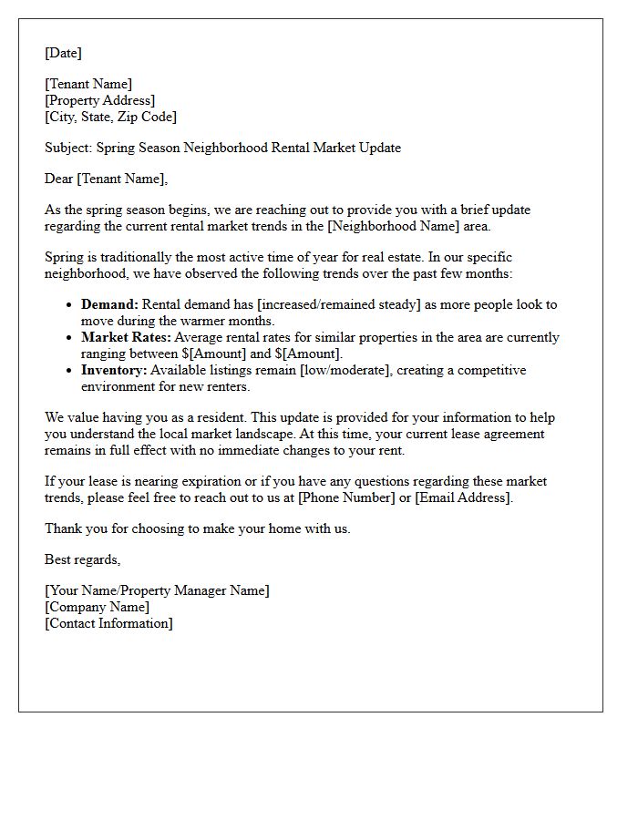 Spring Season Neighborhood Rental Rate Market Update Letter