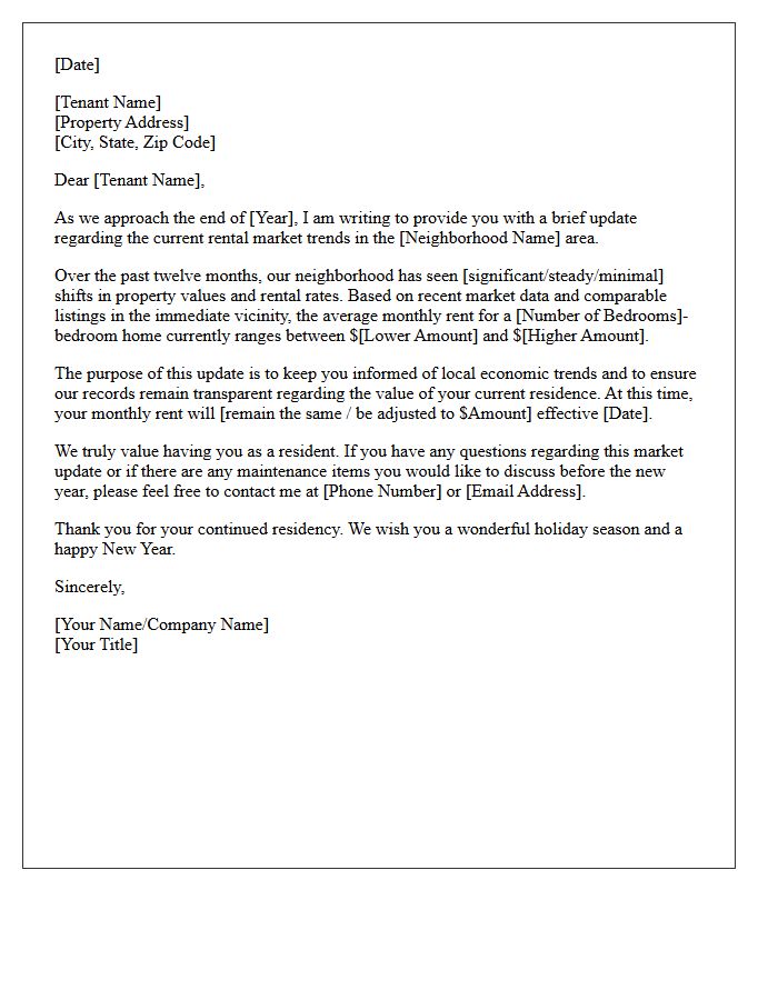 Year-End Neighborhood Rental Rate Market Update Letter