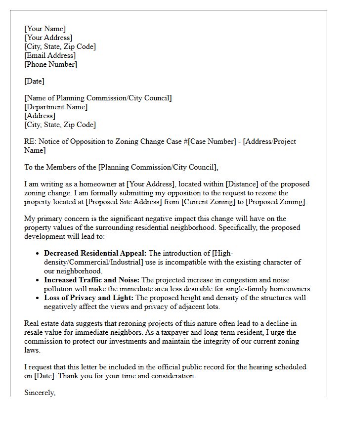 Property Value Impact Neighborhood Zoning Change Letter
