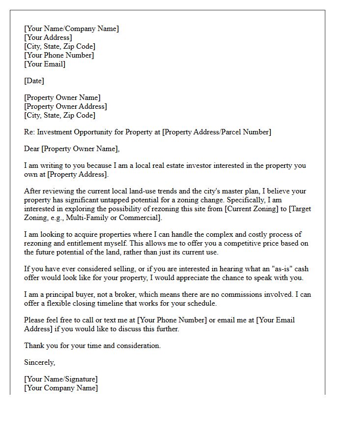Real Estate Investor Zoning Change Opportunity Letter