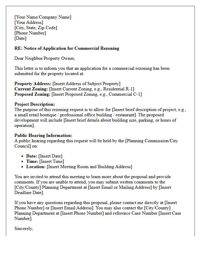 Commercial Rezoning Neighborhood Notification Letter