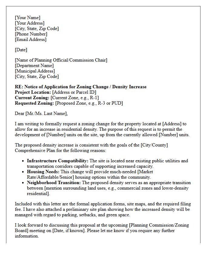 Residential Density Increase Zoning Change Letter
