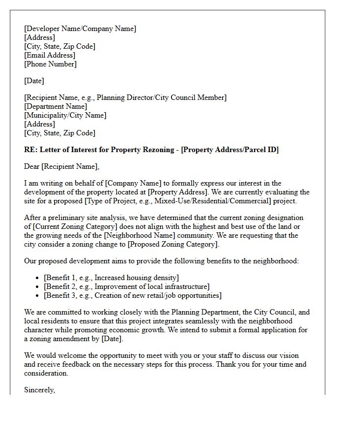 Developer Interest And Neighborhood Zoning Change Letter