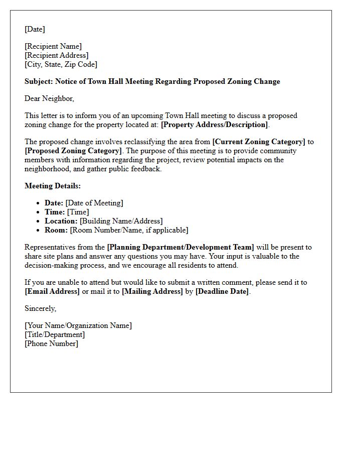 Upcoming Town Hall Meeting Zoning Change Letter