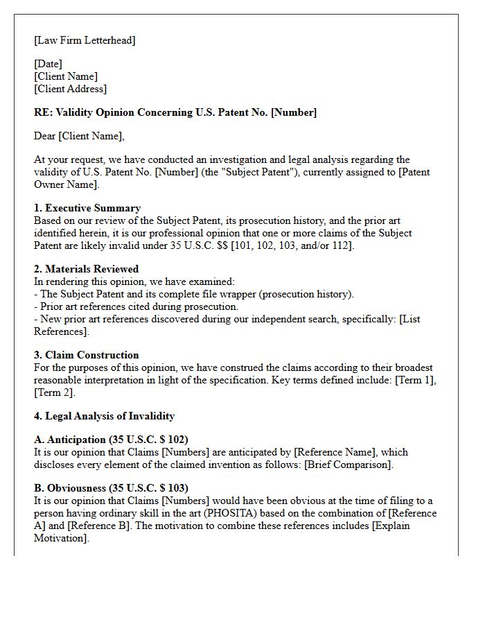 Third-Party Patent Validity Opinion Letter