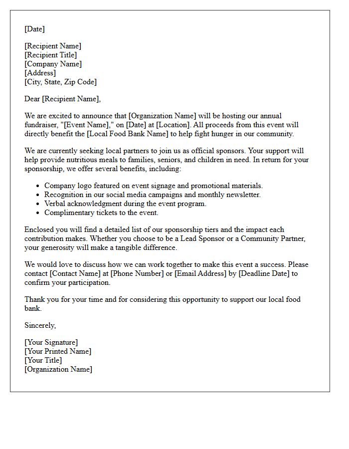 Local Food Bank Fundraiser Sponsorship Announcement Letter
